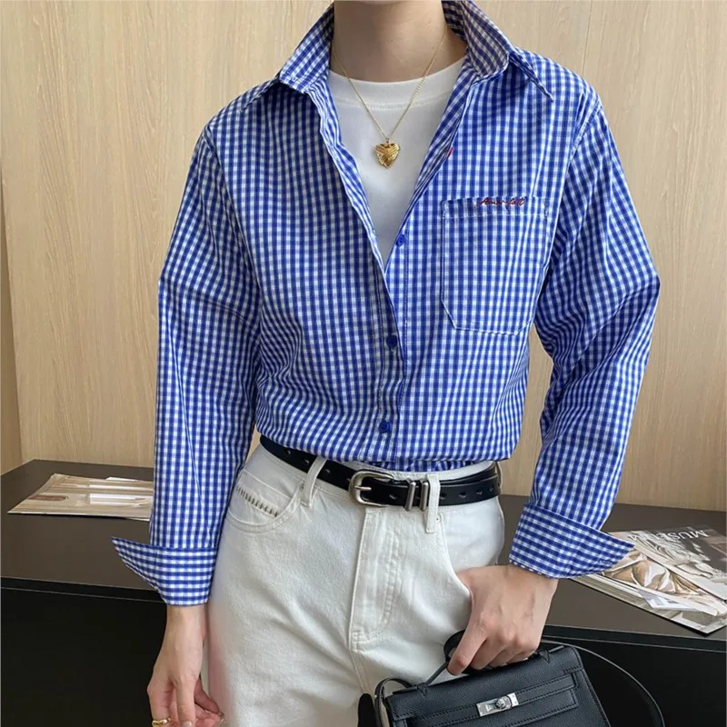 2025 Spring Autumn New Long-sleeved Blue Plaid Shirt Embroidered Pocket Lapel Casual Shirt Layered Top
2025 Spring Autumn New Long-sleeved Blue Plaid Shirt Embroidered Pocket Lapel Casual Shirt Layered Top