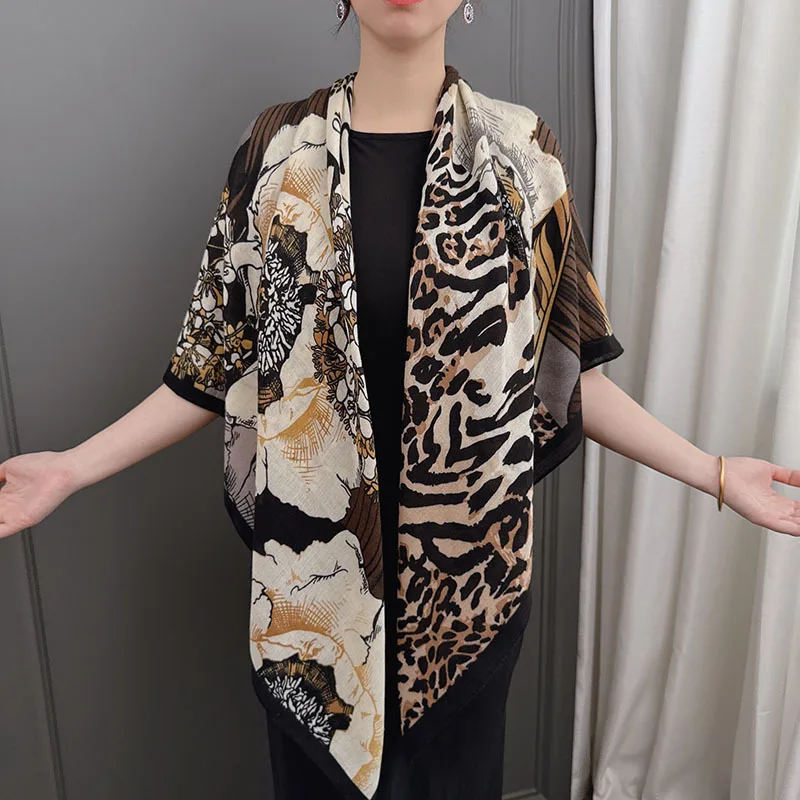 Women's square scarf130x130Cotton-linen blend autumn and winter warm shawl with leopard print and floral pattern, stylish and be
Women's square scarf130x130Cotton-linen blend autumn and winter warm shawl with leopard print and floral pattern, stylish and be