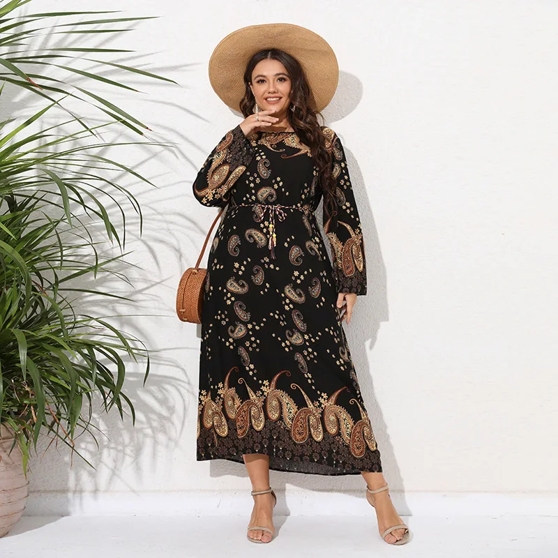 States Middle East hot sale plus size long sleeve dress women Spring Autumn Bonsai print loose-fitting slim fit long dress
States Middle East hot sale plus size long sleeve dress women Spring Autumn Bonsai print loose-fitting slim fit long dress