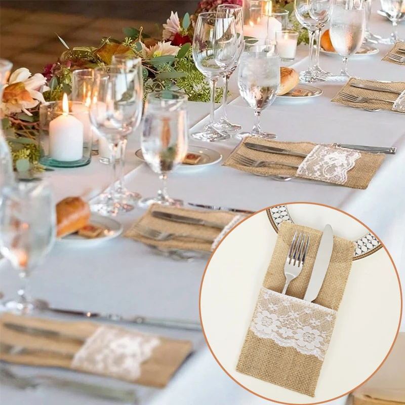 10set Burlap Lace Utensil Cutlery Pouch Silverware Holder Knifes Forks Burlap Knifes Forks Bags for Rustic Wedding Party Decor
10set Burlap Lace Utensil Cutlery Pouch Silverware Holder Knifes Forks Burlap Knifes Forks Bags for Rustic Wedding Party Decor