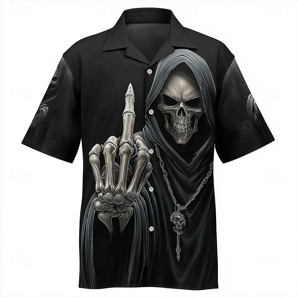 Men's Skull Grim Reaper Middle Finger Print Short Sleeve Shirt 3D Print Cuban Collar Button Up Dark Gothic Streetwear Summer
Men's Skull Grim Reaper Middle Finger Print Short Sleeve Shirt 3D Print Cuban Collar Button Up Dark Gothic Streetwear Summer
