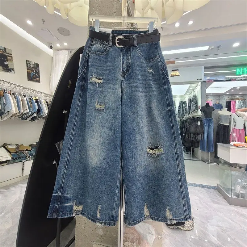 Korean Broke Hole Wide-Leg Jeans Women's Summer Thin New Plus Size Fat Mm Slim Loose Eight-Point Straight Denim Pants Ladies
Korean Broke Hole Wide-Leg Jeans Women's Summer Thin New Plus Size Fat Mm Slim Loose Eight-Point Straight Denim Pants Ladies