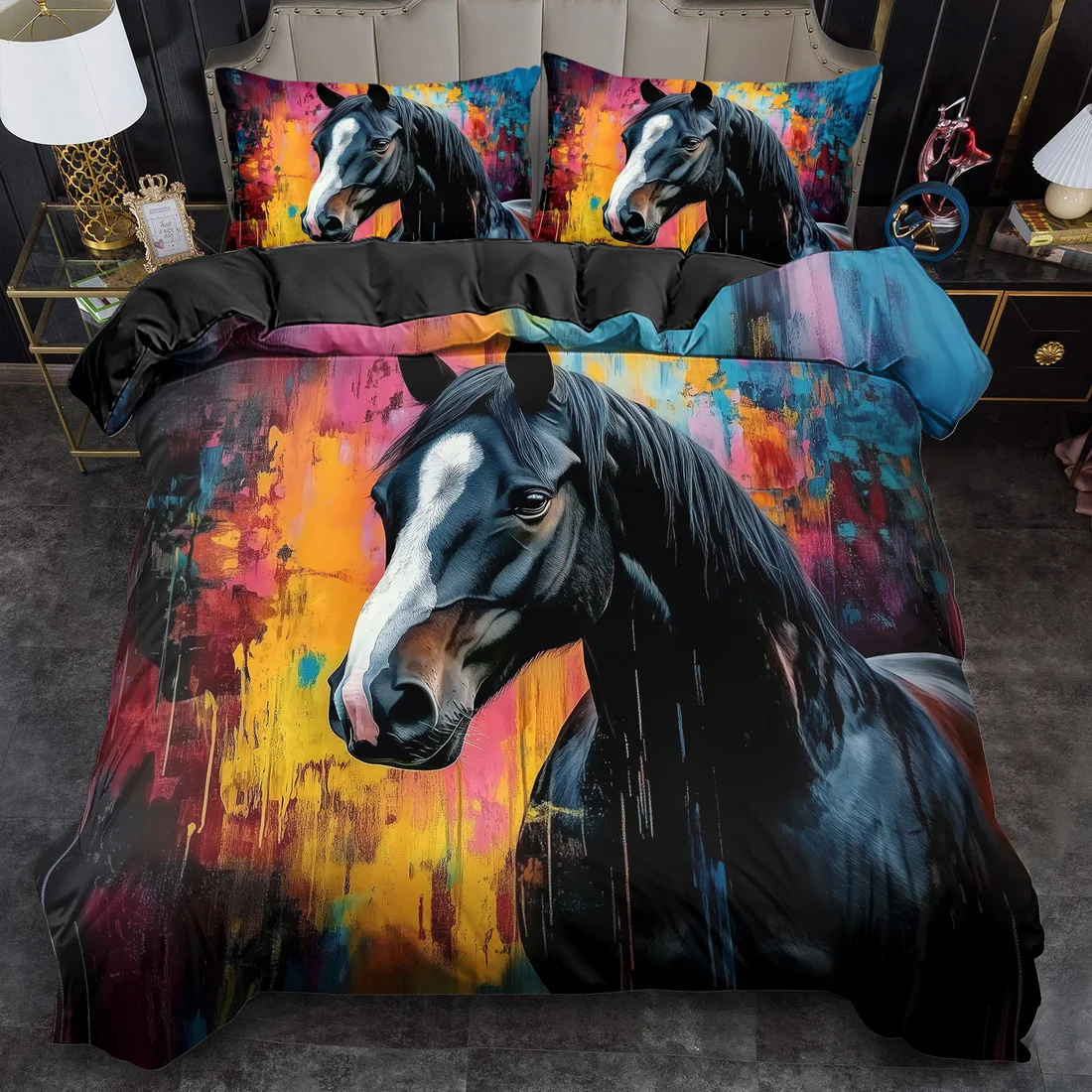 King Queen Animal Dark Horse Print Duvet Cover Set - Machine Washable Bedding Set for Style Bedroom Guest Room Birthday Gift
King Queen Animal Dark Horse Print Duvet Cover Set - Machine Washable Bedding Set for Style Bedroom Guest Room Birthday Gift