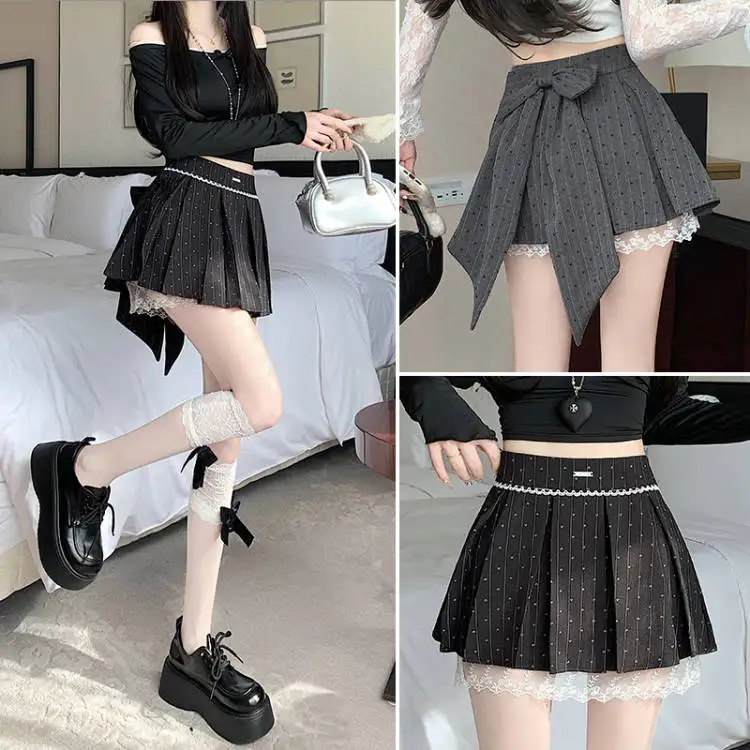 Hot girl bow gray pleated skirt, women's spring and summer new style lace lace half skirt, high waist A-line short skirt
Hot girl bow gray pleated skirt, women's spring and summer new style lace lace half skirt, high waist A-line short skirt