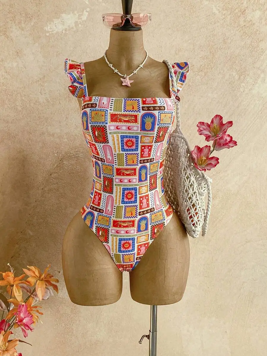 Womens One-Piece Swimsuit With Colorful Patchwork Print For Beach And Vacation
Womens One-Piece Swimsuit With Colorful Patchwork Print For Beach And Vacation