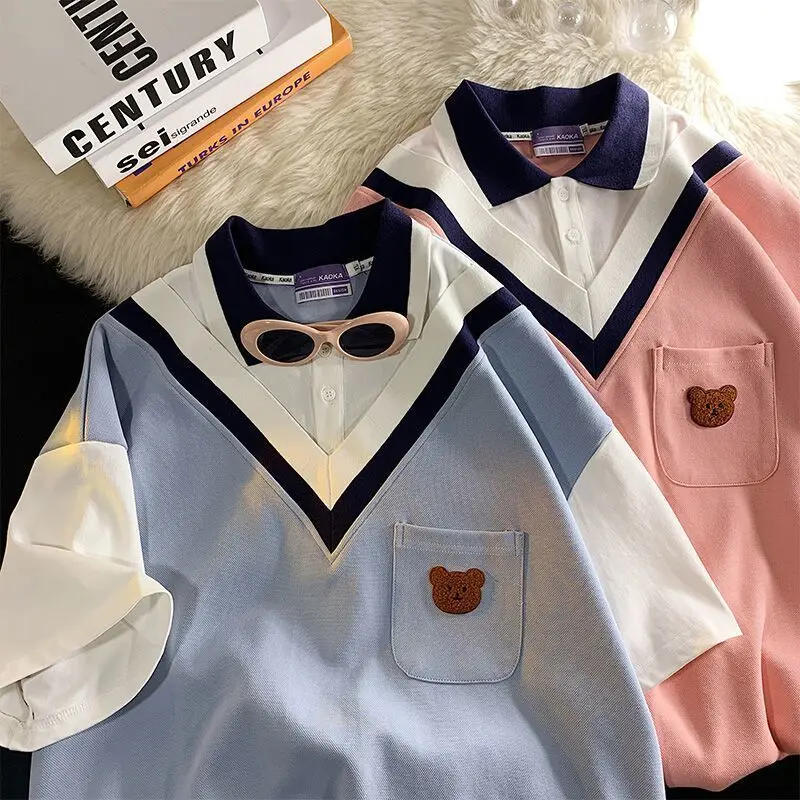 100% non-pilling polo shirt short-sleeved t-shirt for women new summer loose fake twopiece patchwork college style top ins trend
100% non-pilling polo shirt short-sleeved t-shirt for women new summer loose fake twopiece patchwork college style top ins trend