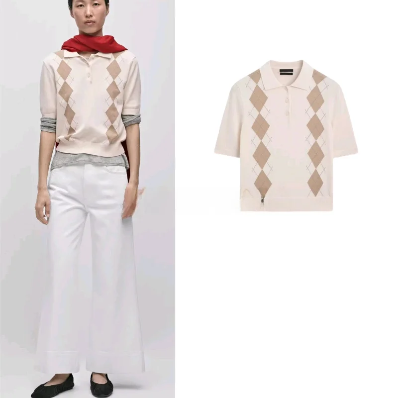 Spring New Women's Commuter Style Miu High Intelligence Sensation Diamond Grid Neck Short Sleeve Knitted Sweater
Spring New Women's Commuter Style Miu High Intelligence Sensation Diamond Grid Neck Short Sleeve Knitted Sweater