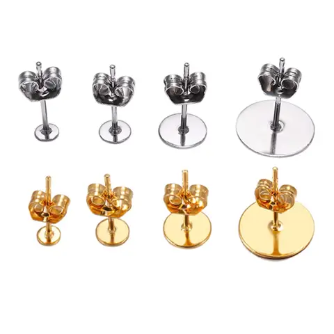 20/100 pièces 3-12mm en acier inoxydable blanc post boucle d'oreille goujons broches de Base avec bouchon de boucle d'oreille résultats oreille arrière pour la fabrication de bijoux à bricoler soi-même