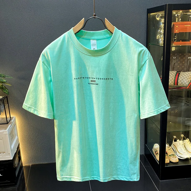 Summer fashion color short sleeved T-shirt men's simple print high-end elastic breathable loose casual top
Summer fashion color short sleeved T-shirt men's simple print high-end elastic breathable loose casual top