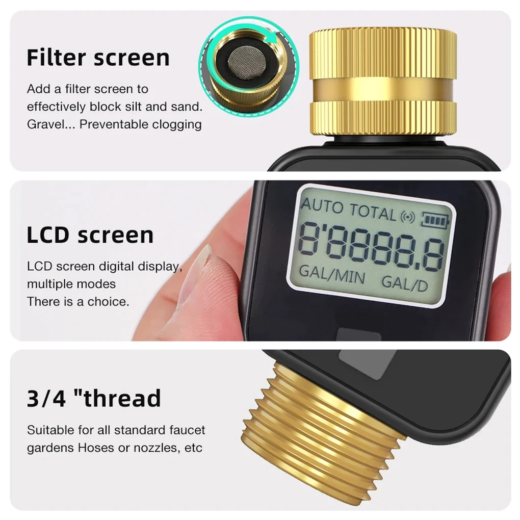 Digital Water Flow Meter High Accuracy Waterproof Electronic Flowmeter for Outdoor Garden Watering Irrigation Hose 3/4" Thread
Digital Water Flow Meter High Accuracy Waterproof Electronic Flowmeter for Outdoor Garden Watering Irrigation Hose 3/4" Thread