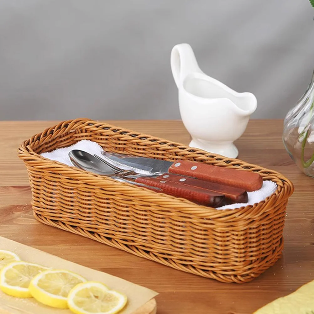 2 Pcs Imitation Rattan Knife Fork Basket 30x11x7cm Brown Woven Storage Baskets Countertop Organizer Spice Jar Holder Desk Basket
2 Pcs Imitation Rattan Knife Fork Basket 30x11x7cm Brown Woven Storage Baskets Countertop Organizer Spice Jar Holder Desk Basket