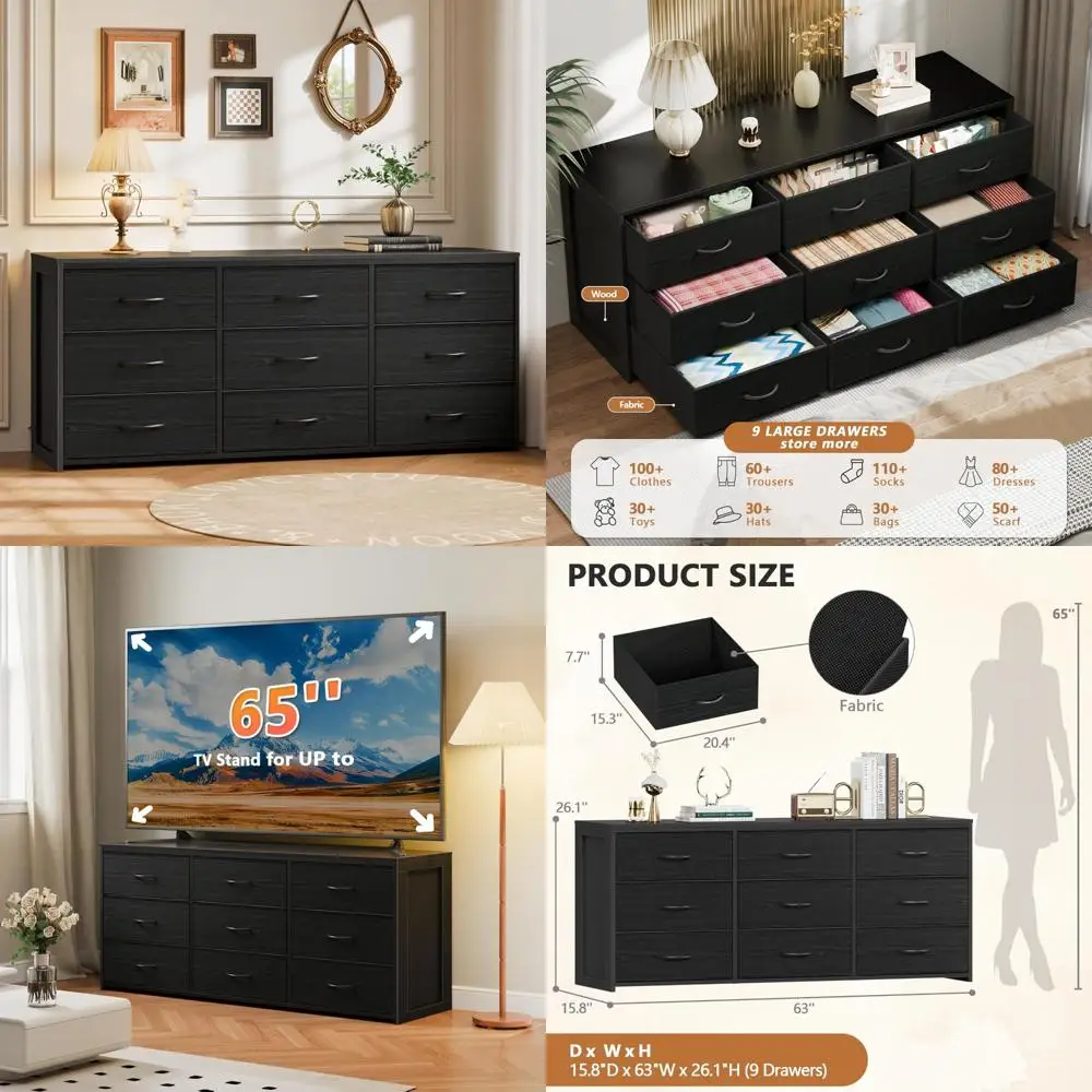 Комод для спальни с 9 ящиками, деревянной столешницей и боковой тумбой под телевизор для гостиной черного цвета, ширина 15 дюймов x 62 дюйма.
Комод для спальни с 9 ящиками, деревянной столешницей и боковой тумбой под телевизор для гостиной черного цвета, ширина 15 дюймов x 62 дюйма.