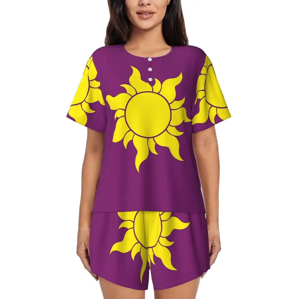 Ночные рубашки с круглым вырезом и короткими рукавами Rapunzel Sun для сна, женский свободный пижамный комплект с короткими штанами
Ночные рубашки с круглым вырезом и короткими рукавами Rapunzel Sun для сна, женский свободный пижамный комплект с короткими штанами