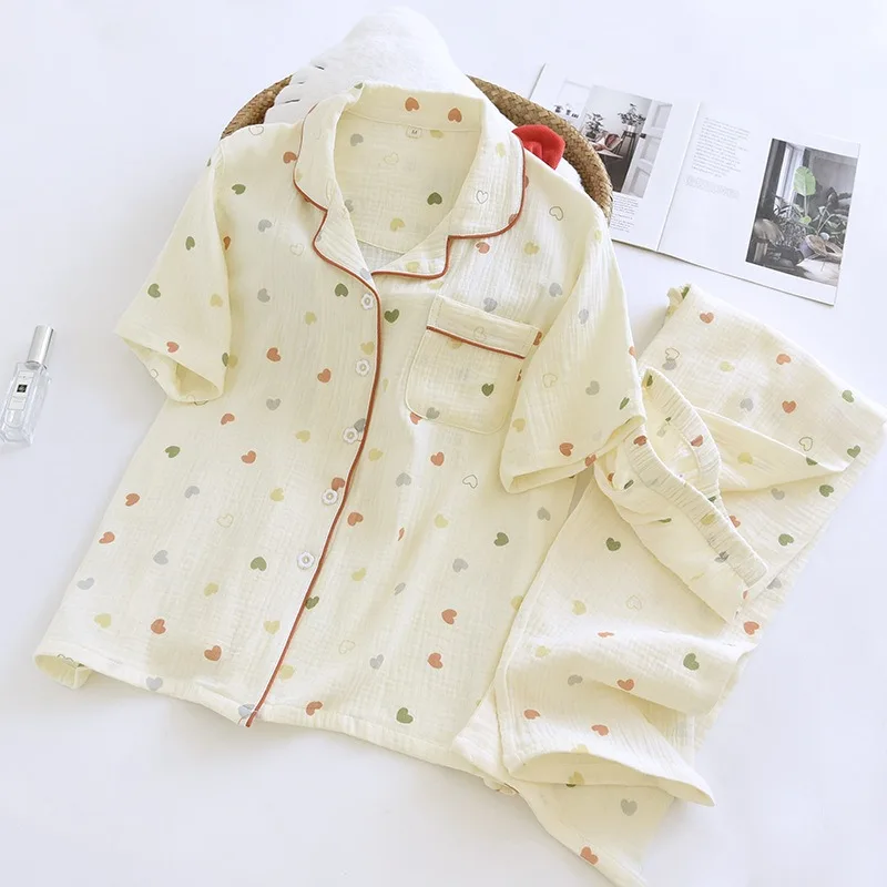 Summer Double-layer Cotton Yarn Loungewear Crepe Short-sleeved Trousers Casual Breathable Pajamas for Women Loose 2 Piece Sets
Summer Double-layer Cotton Yarn Loungewear Crepe Short-sleeved Trousers Casual Breathable Pajamas for Women Loose 2 Piece Sets