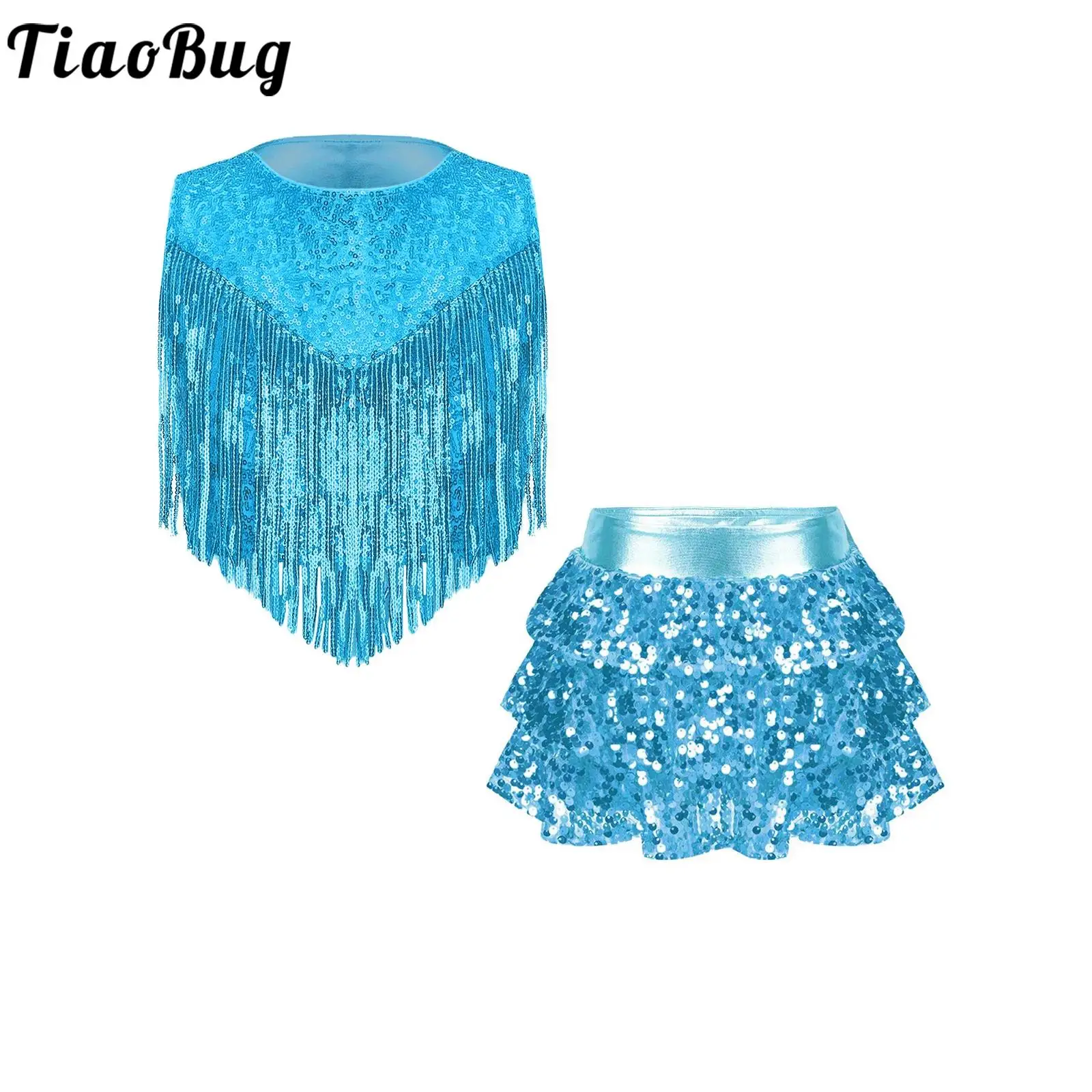 Kids Girls Metallic 70s Disco Dance Cheerleading Jazz Costume Sequins Sleeveless Tassels Top with Tiered Ruffle Skirted Culottes
Kids Girls Metallic 70s Disco Dance Cheerleading Jazz Costume Sequins Sleeveless Tassels Top with Tiered Ruffle Skirted Culottes