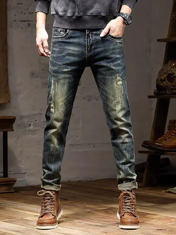 Classic Retro Men's Jeans Slim Fit Ripped Elastic Heavy Du High Waist American Sle Versatile Youthful Trendy Wear Resistant
Classic Retro Men's Jeans Slim Fit Ripped Elastic Heavy Du High Waist American Sle Versatile Youthful Trendy Wear Resistant