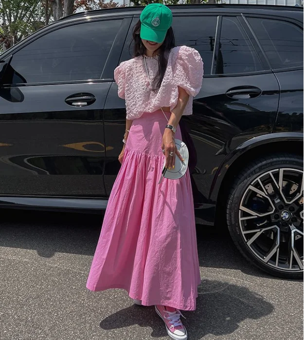 Slimming A-Line Midi Skirt with Pleats High Waist Design Korean Sle Cotton Fabric Pure Color Summer Faion Trend
Slimming A-Line Midi Skirt with Pleats High Waist Design Korean Sle Cotton Fabric Pure Color Summer Faion Trend