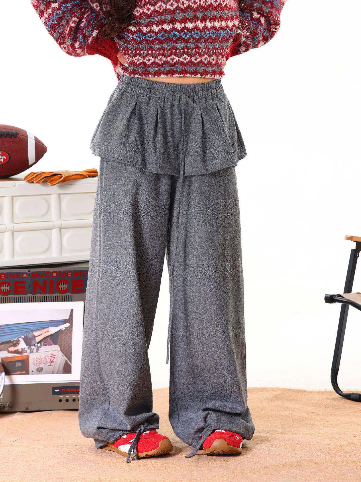 Light Blue American Sle Wide Leg Pants Women's Early Spring Casual Loose Trousers Trendy Patchwork Curtain Design
Light Blue American Sle Wide Leg Pants Women's Early Spring Casual Loose Trousers Trendy Patchwork Curtain Design