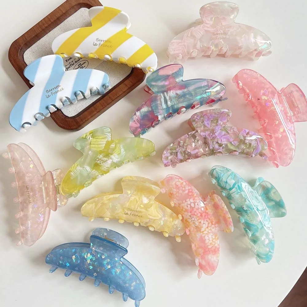Beach Elegant Acetic Acid Hair Claw Acrylic Plaid Gradient Shark Clip Hairgrips Korean Style Women Hair Accessories Girls
Beach Elegant Acetic Acid Hair Claw Acrylic Plaid Gradient Shark Clip Hairgrips Korean Style Women Hair Accessories Girls