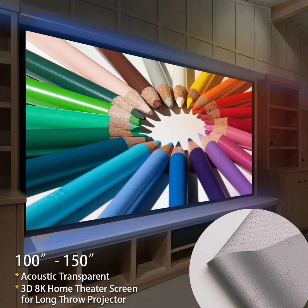 100-150 inch 3D Projector Screen 16:9 Home Theater Acoustic Transparent Screen Gain1.1 With fixed frame for Long Throw Projector
100-150 inch 3D Projector Screen 16:9 Home Theater Acoustic Transparent Screen Gain1.1 With fixed frame for Long Throw Projector