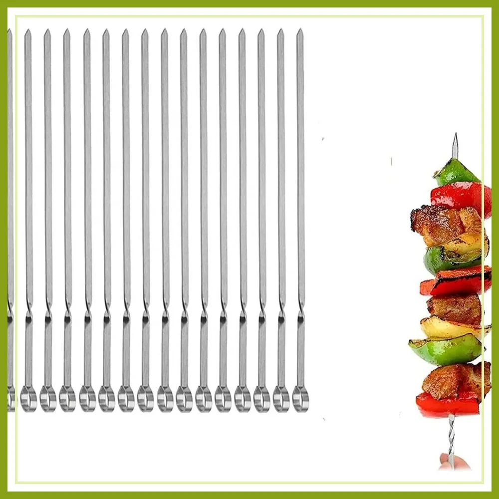 Flat Stainless Steel BBQ Skewers, 14 inch, 16 Pack, Reusable Grilling Skewers for Kabobs, No Spin
Flat Stainless Steel BBQ Skewers, 14 inch, 16 Pack, Reusable Grilling Skewers for Kabobs, No Spin