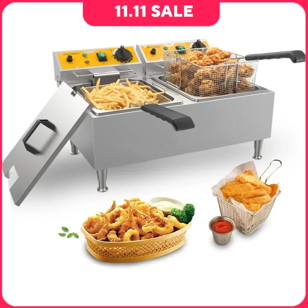Electric Deep Fryer, Dual Tank 21.1Qt/20L, Stainless Steel Deep Fryer with Basket and Lid, Countertop Deep Fryer
Electric Deep Fryer, Dual Tank 21.1Qt/20L, Stainless Steel Deep Fryer with Basket and Lid, Countertop Deep Fryer