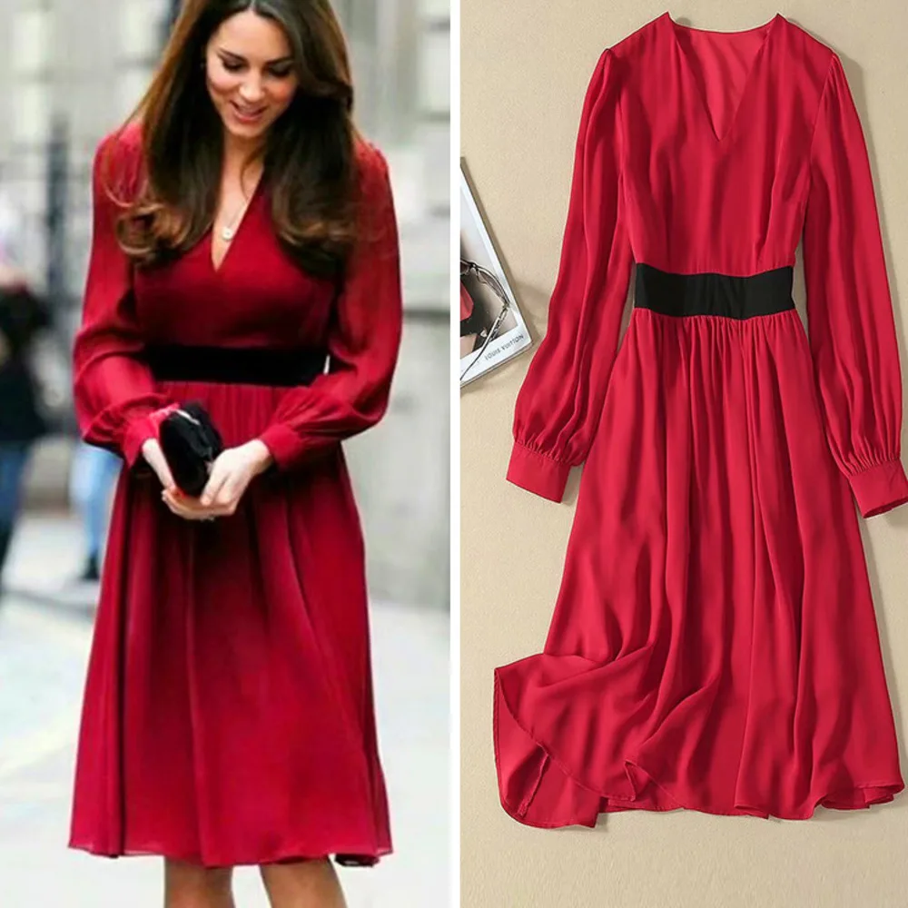 Princess Kate Middleton Dress Women Midi Knee Length High Quality V Neck Long Sleeve Pockets Spring Autumn Fall Elegant Dresses
Princess Kate Middleton Dress Women Midi Knee Length High Quality V Neck Long Sleeve Pockets Spring Autumn Fall Elegant Dresses