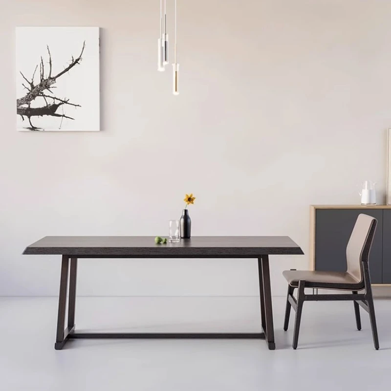 Nordic wabi-sabi wind solid wood dining table household modern simple ash wood rectangular black log desk workbench
Nordic wabi-sabi wind solid wood dining table household modern simple ash wood rectangular black log desk workbench