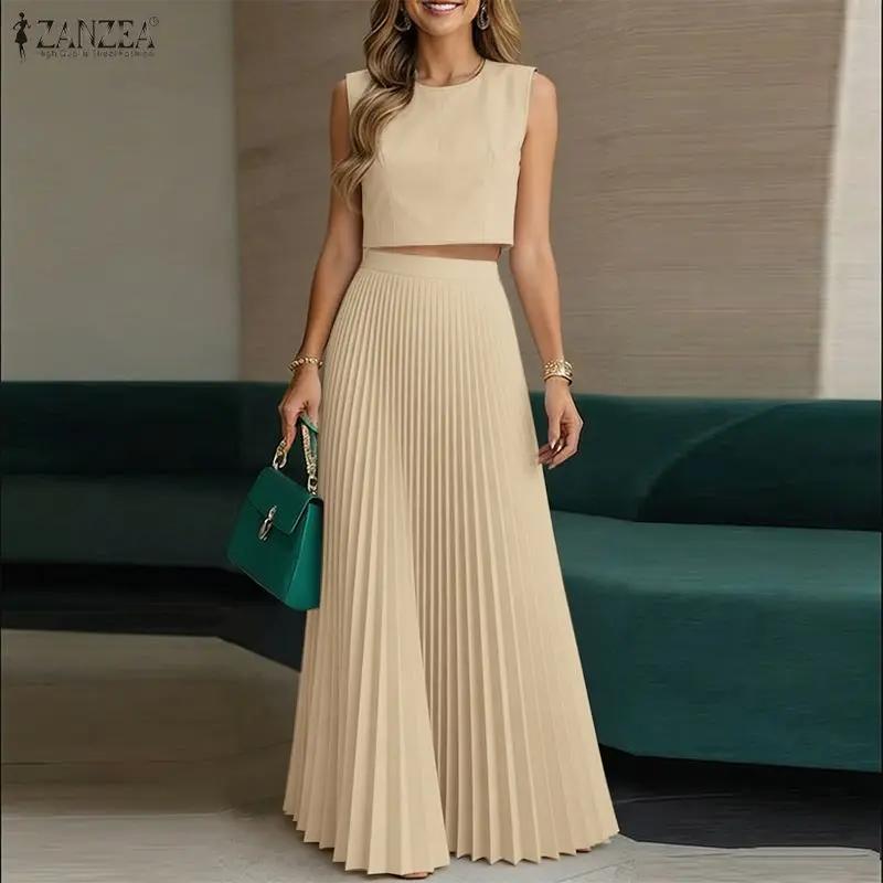 ZANZEA Elegant Thin Sleeveless Women Dress Sets Solid Color Summer 2PCS Two-piece Outfits Tops Blouse Pleated Long Skirt OL Work
ZANZEA Elegant Thin Sleeveless Women Dress Sets Solid Color Summer 2PCS Two-piece Outfits Tops Blouse Pleated Long Skirt OL Work