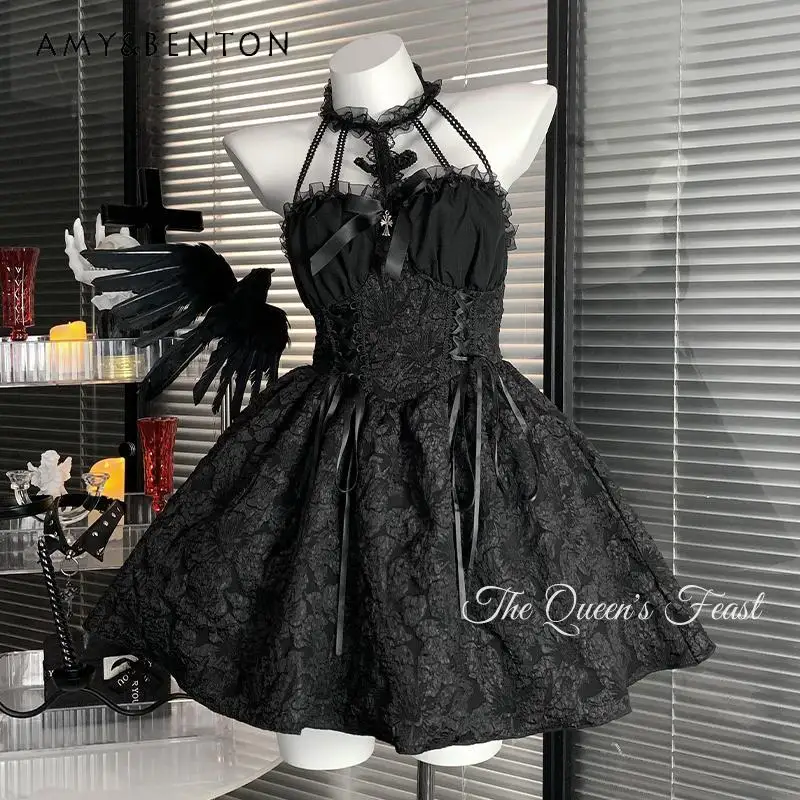 Original Design Gothic Black Lace Hollow Out Ladies Dress Summer New Sweet Cool Hot Girl Neck Lolita Princess Dresses Ladies
Original Design Gothic Black Lace Hollow Out Ladies Dress Summer New Sweet Cool Hot Girl Neck Lolita Princess Dresses Ladies