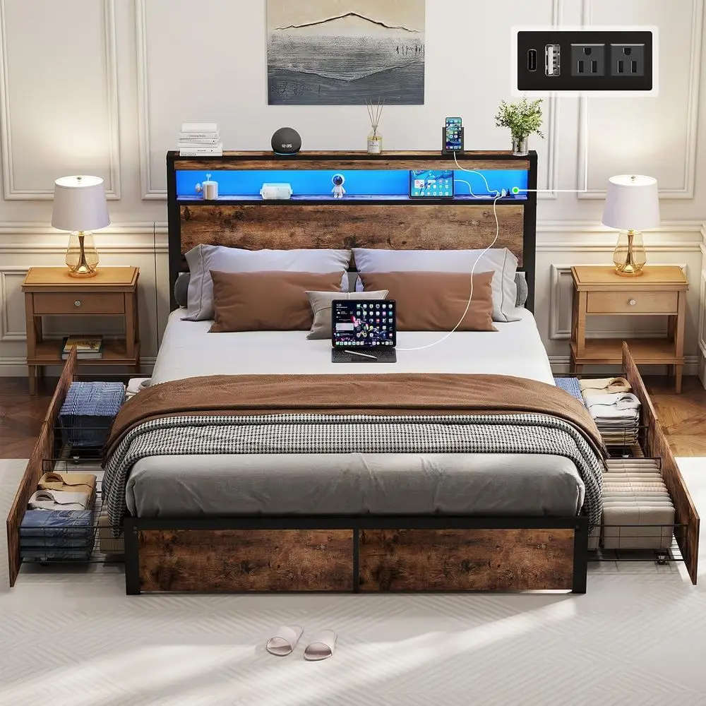 Vintage Brown LED Wood Platform Bed with Storage, 4 Drawers, Charging Station, No Box Spring Needed
Vintage Brown LED Wood Platform Bed with Storage, 4 Drawers, Charging Station, No Box Spring Needed