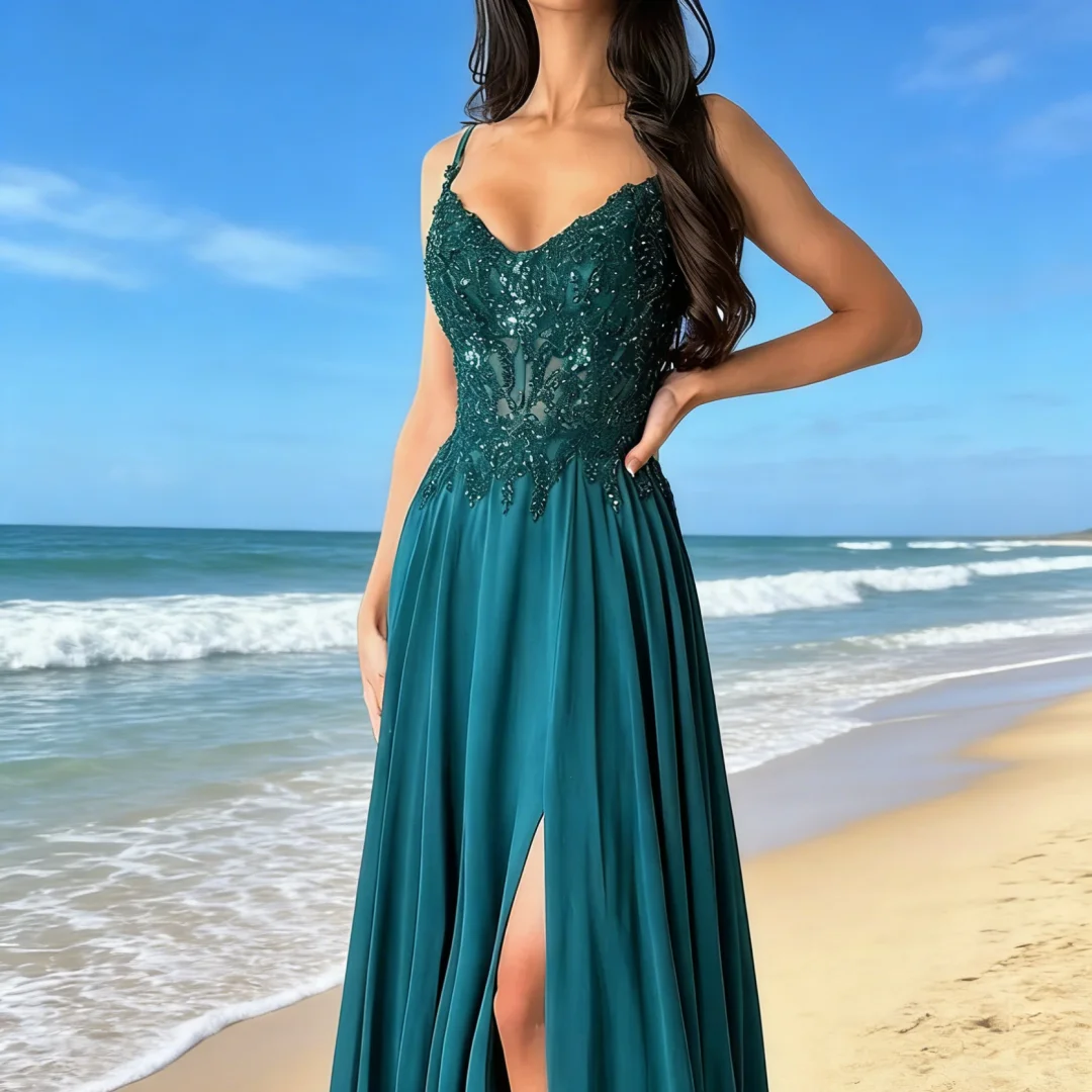 Green Chiffon Evening Dress Formal Ball Gown Bridal Guest Deep V-Neck Backless Applique Suspenders Long Pageant Party Dress
Green Chiffon Evening Dress Formal Ball Gown Bridal Guest Deep V-Neck Backless Applique Suspenders Long Pageant Party Dress