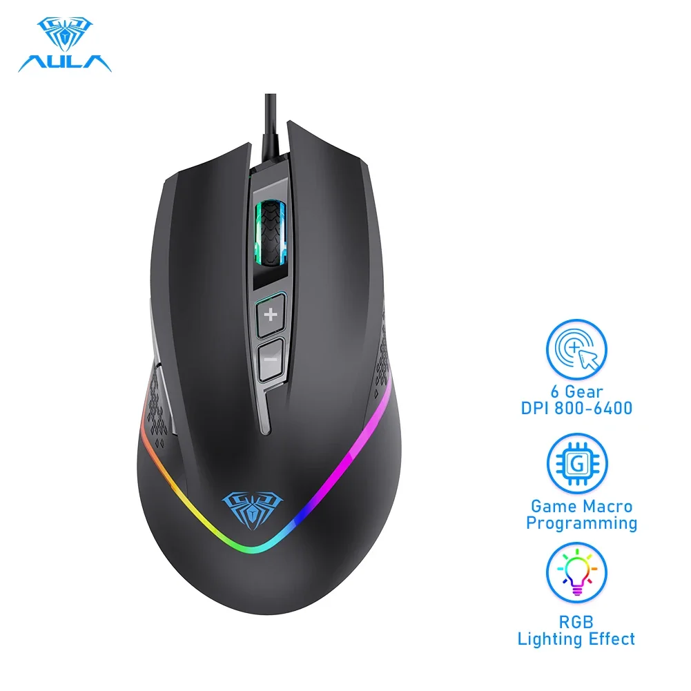 AULA F805 RGB Gaming Mouse 6400DPI Wired Backlit USB Computer Mouse Gamer 7 Programmable Buttons Ergonomic for Laptop Desktop
AULA F805 RGB Gaming Mouse 6400DPI Wired Backlit USB Computer Mouse Gamer 7 Programmable Buttons Ergonomic for Laptop Desktop