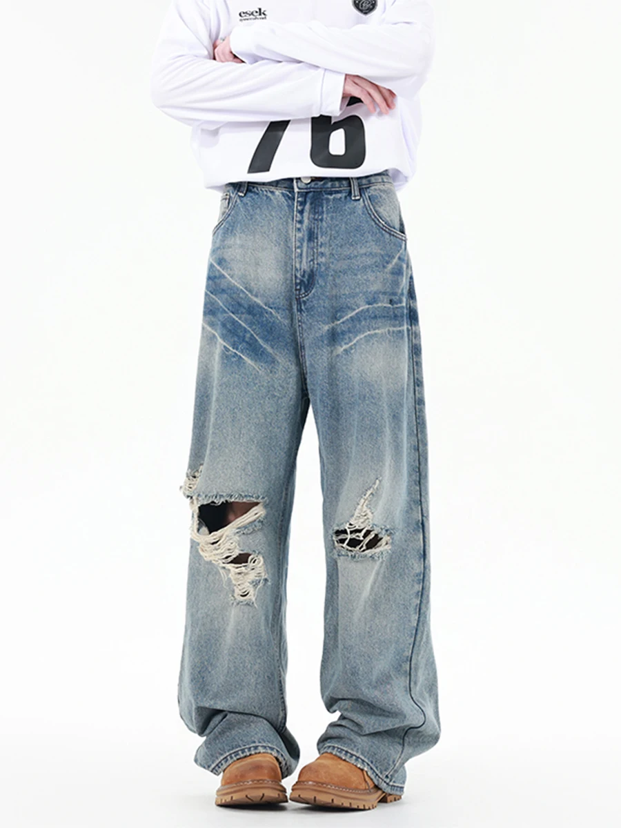 Boyue American Retro High Street Denim Jeans Men Women Distred Straight Leg Trendy Match Long Pants Tear Hole Straight Tube
Boyue American Retro High Street Denim Jeans Men Women Distred Straight Leg Trendy Match Long Pants Tear Hole Straight Tube