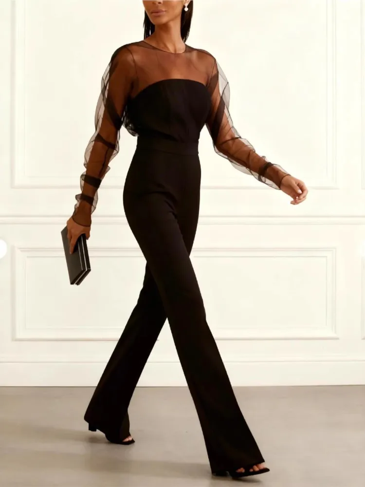 Женский элегантный вечерний комбинезон для банкета, летний, сексуальный, черный, без бретелек, с сетчатыми вставками, длинными рукавами, облегающий, с брюками
Женский элегантный вечерний комбинезон для банкета, летний, сексуальный, черный, без бретелек, с сетчатыми вставками, длинными рукавами, облегающий, с брюками