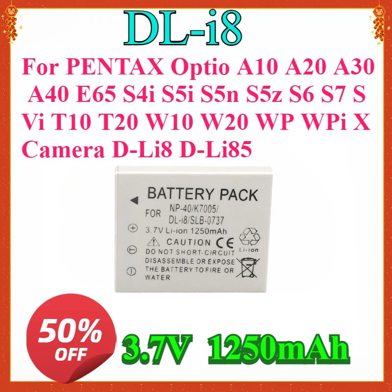 DL-i8 D-LI85 Battery for PENTAX Optio A10 A20 A30 A40 E65 S4i S5i S5n S5z S6 S7 SVi T10 T20 W10 W20 WP WPi X Camera D-Li8 D-Li85
DL-i8 D-LI85 Battery for PENTAX Optio A10 A20 A30 A40 E65 S4i S5i S5n S5z S6 S7 SVi T10 T20 W10 W20 WP WPi X Camera D-Li8 D-Li85