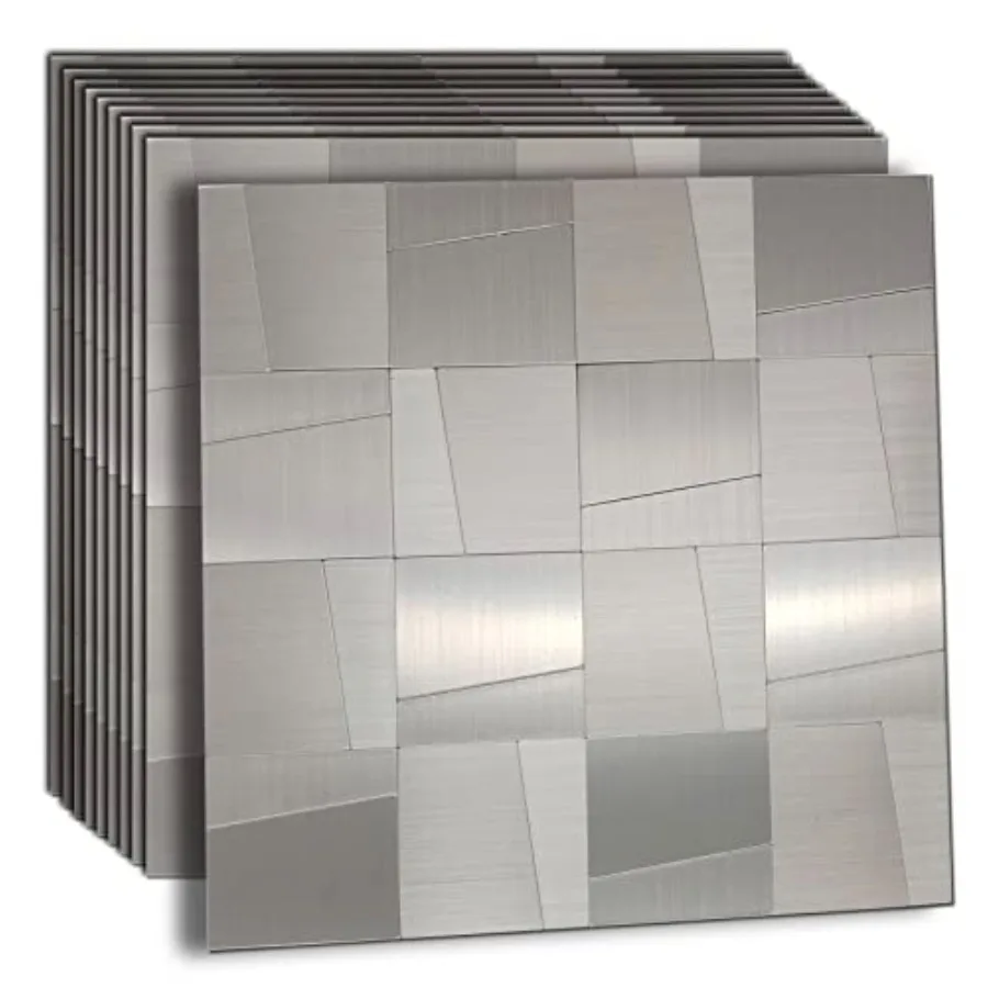 Kitchen and bathroom backsplash application, aluminum metal, brushed grey, self-adhesive 3D mosaic tiles with ladder-shaped sta
Kitchen and bathroom backsplash application, aluminum metal, brushed grey, self-adhesive 3D mosaic tiles with ladder-shaped sta