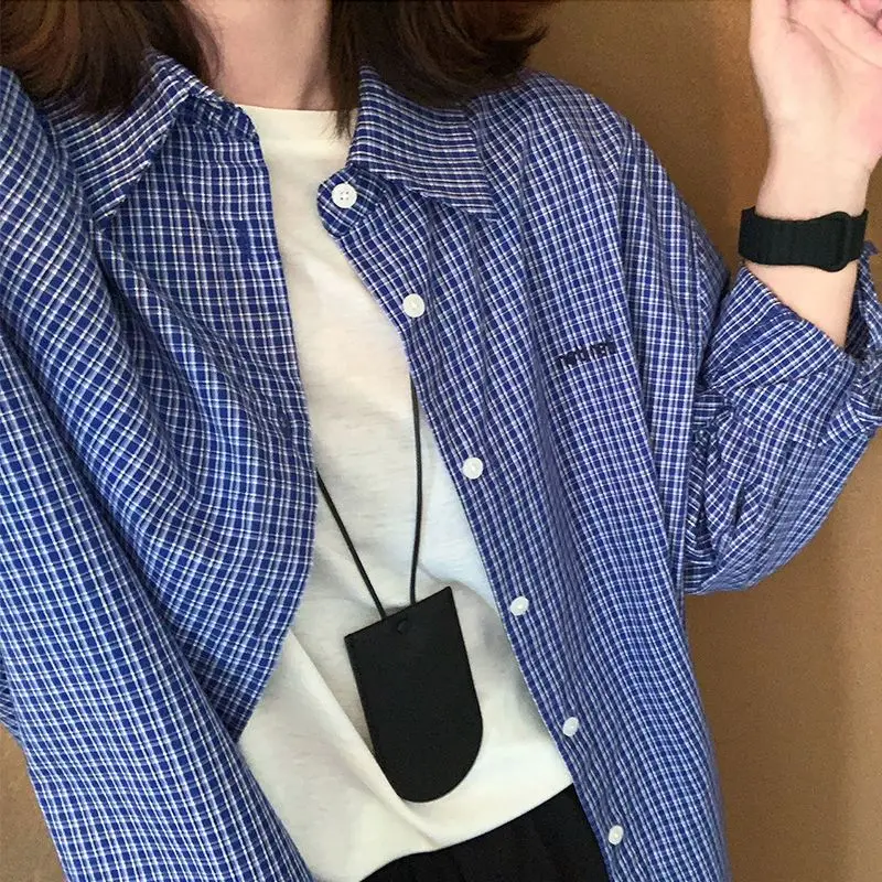 Blue Plaid Cotton Shirt Women's Long Sleeve Loose Fit Sun Protection Thin Outerwear Autumn Wear Slimming Effectiveness
Blue Plaid Cotton Shirt Women's Long Sleeve Loose Fit Sun Protection Thin Outerwear Autumn Wear Slimming Effectiveness