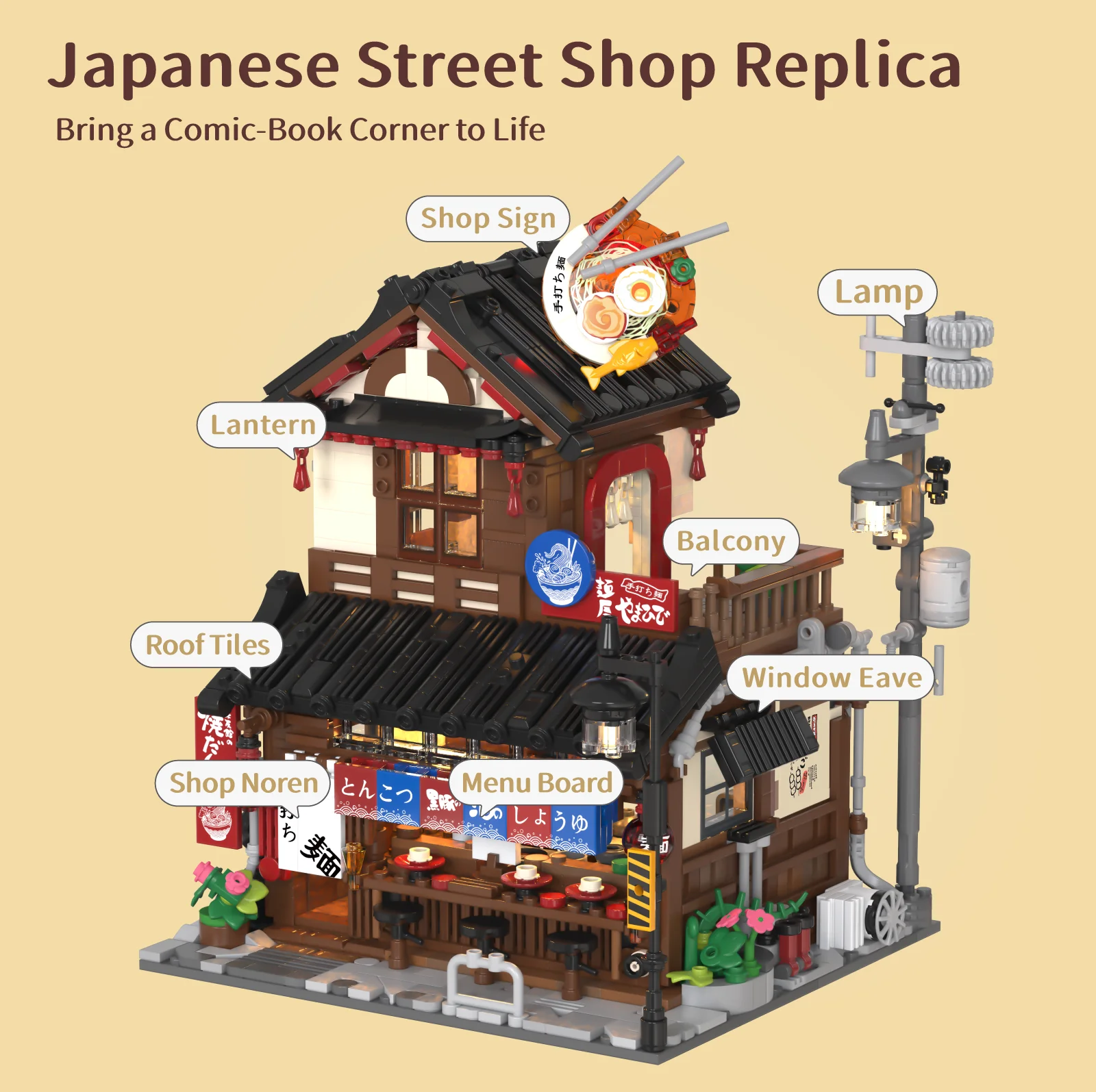 DIY architectural model street scene series, Japanese-style ramen shop building blocks toys ornament, adult birthday gift
DIY architectural model street scene series, Japanese-style ramen shop building blocks toys ornament, adult birthday gift