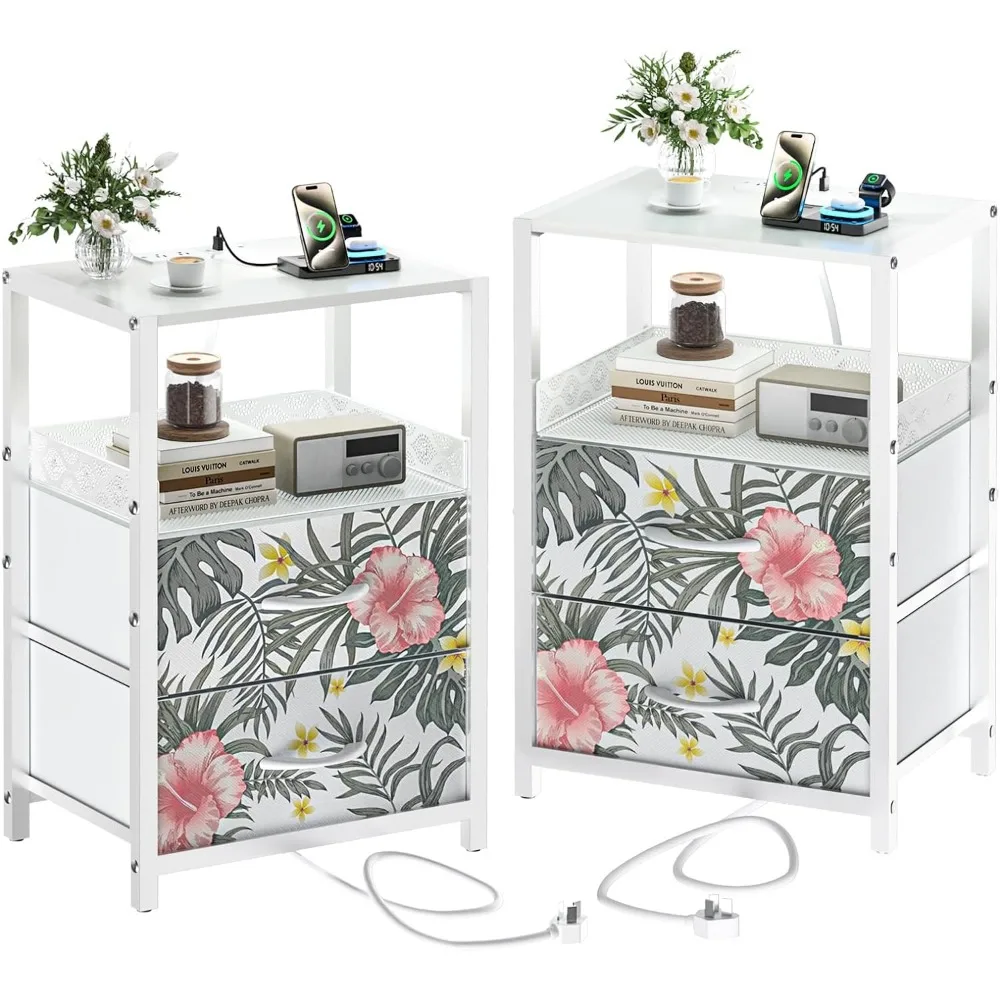 Nightstands Set of 2, End Table with Charging Station, Side Tables Bedroom with 4 Fabric Drawers and Storage Shelf
Nightstands Set of 2, End Table with Charging Station, Side Tables Bedroom with 4 Fabric Drawers and Storage Shelf