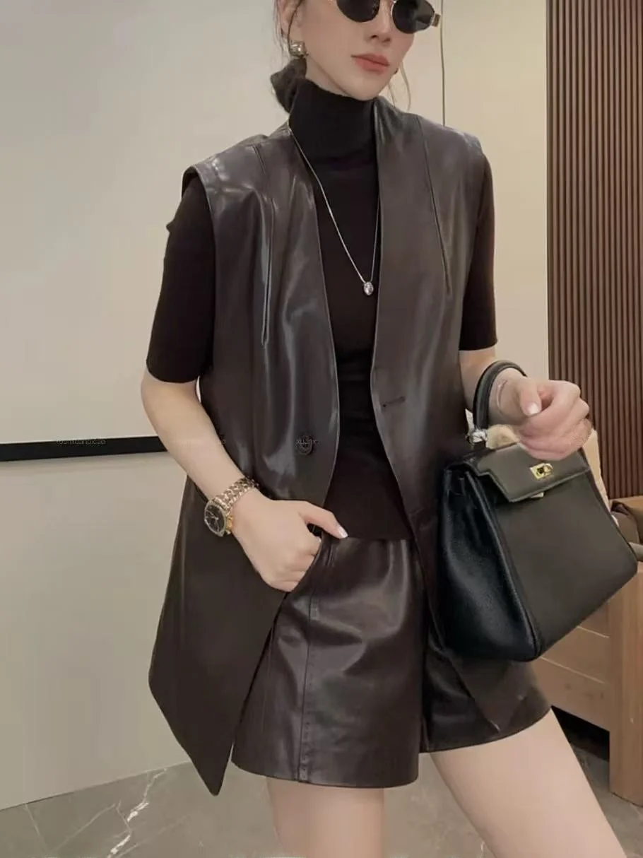 eepskin Leather Jaet Single Button Svel Vest Versatile Outerwear Autumn Commute Sle Pure Color ort Length
eepskin Leather Jaet Single Button Svel Vest Versatile Outerwear Autumn Commute Sle Pure Color ort Length