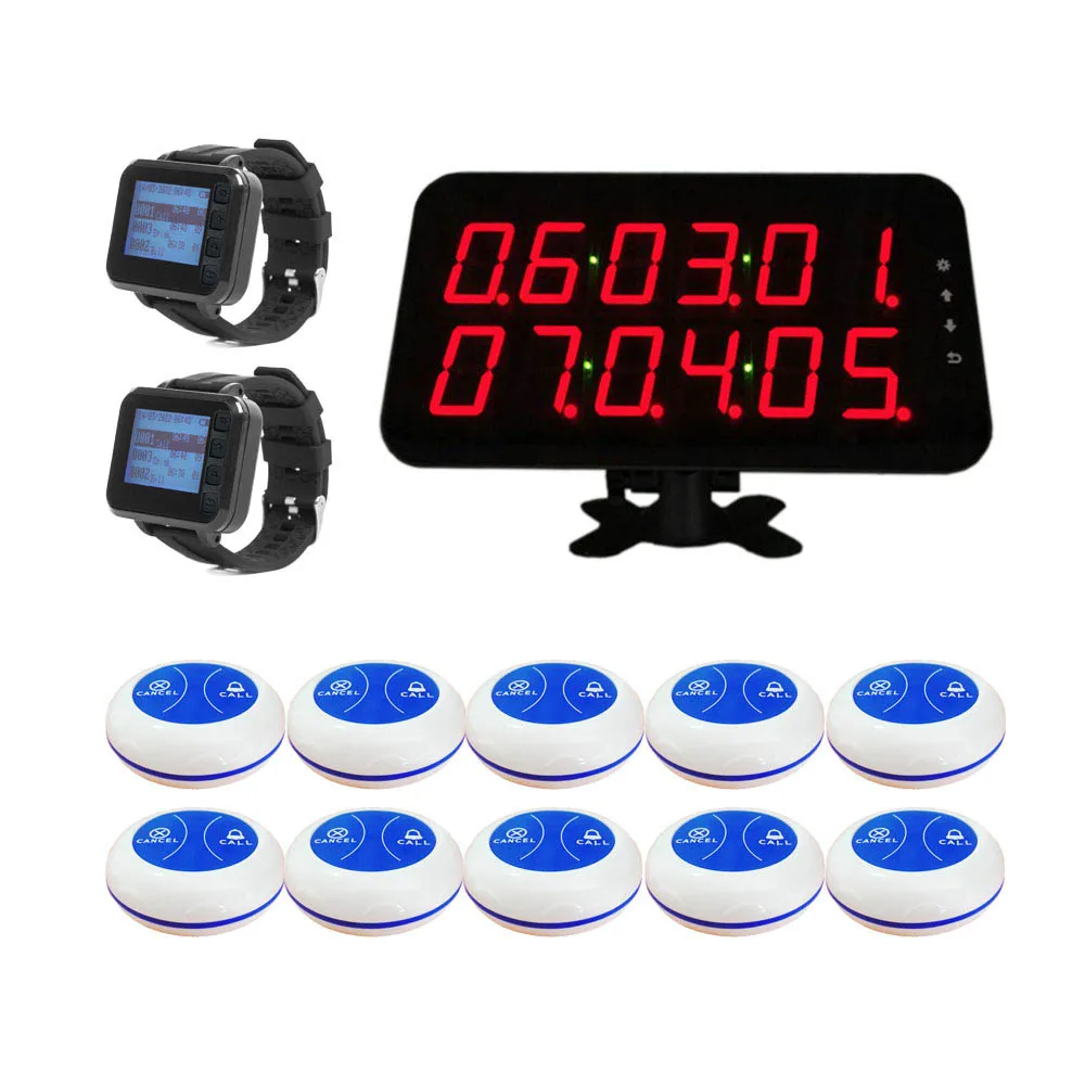 Restaurant Pager System Wireless Calling System with 1 Display Screen/2 Waterproof Watch Pagers/10 Call Buttons for Server
Restaurant Pager System Wireless Calling System with 1 Display Screen/2 Waterproof Watch Pagers/10 Call Buttons for Server