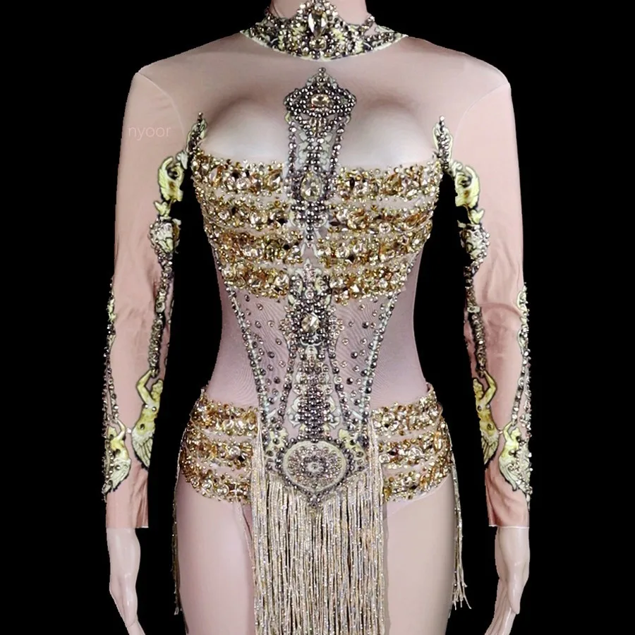 Monos Long Sleeve Sexy Gold Fringes Carnival Party Stage Pole Dance Bodysuits Women Rhinestone Leotard Club One Piece Bodysuit
Monos Long Sleeve Sexy Gold Fringes Carnival Party Stage Pole Dance Bodysuits Women Rhinestone Leotard Club One Piece Bodysuit