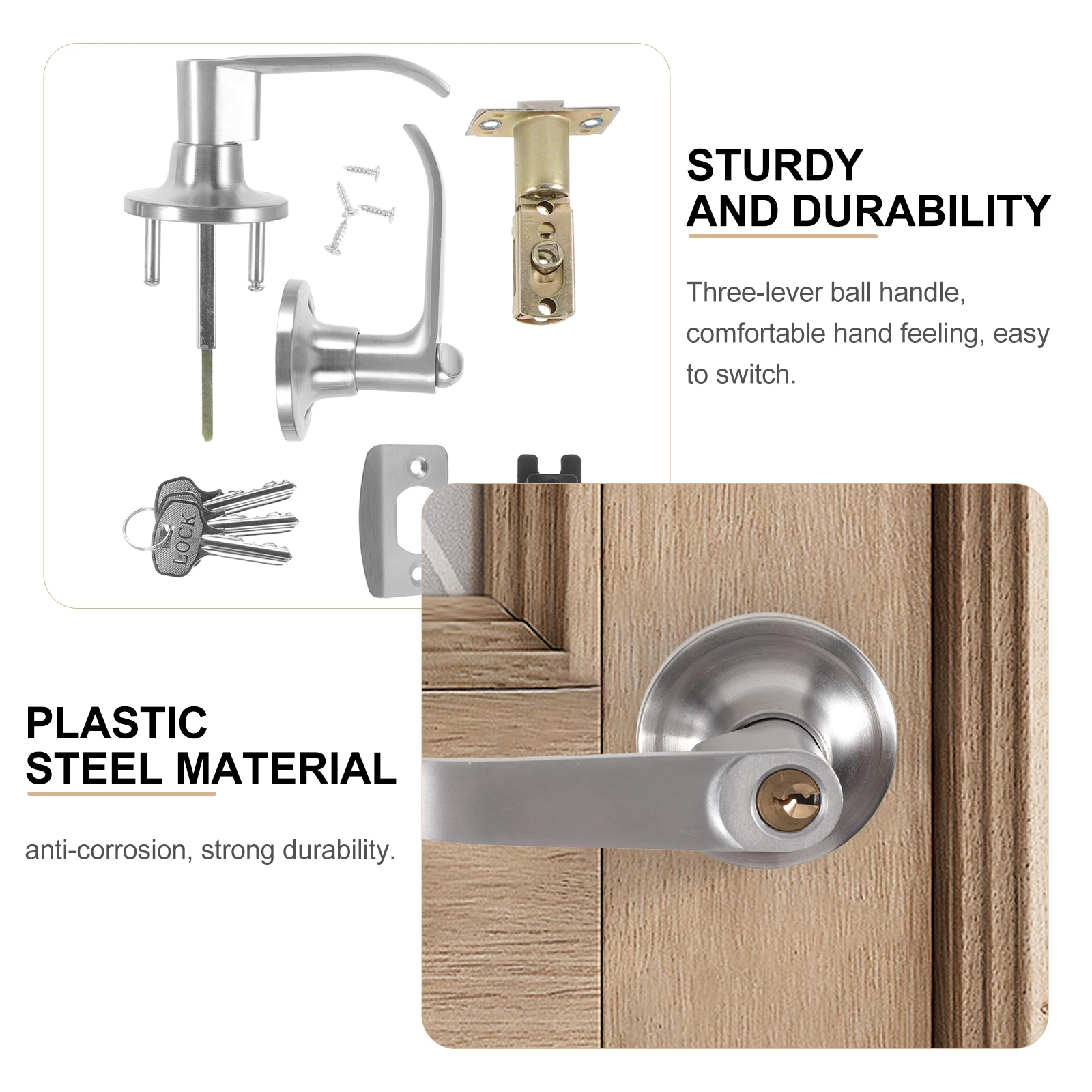 1 Set Lock Ball Handle Security Bolt Bedroom Bathroom Knob Cylinder Spring Sturdy Durable Solid Column Protection High Hardness
1 Set Lock Ball Handle Security Bolt Bedroom Bathroom Knob Cylinder Spring Sturdy Durable Solid Column Protection High Hardness