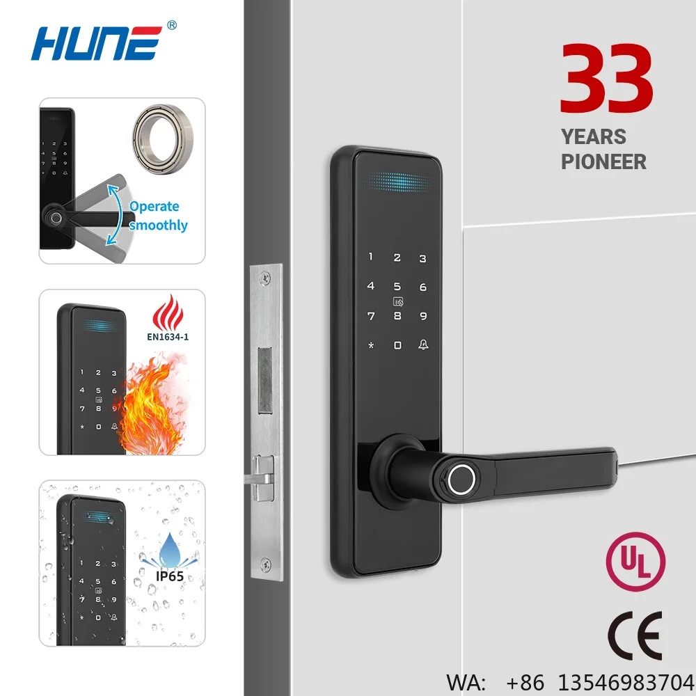 HUNE Fire Fighting Aluminium Alloy Deadbolt Lock Digital Antifire Biometric Electronic Fingerprint Door Handle Smart Door Lock
HUNE Fire Fighting Aluminium Alloy Deadbolt Lock Digital Antifire Biometric Electronic Fingerprint Door Handle Smart Door Lock
