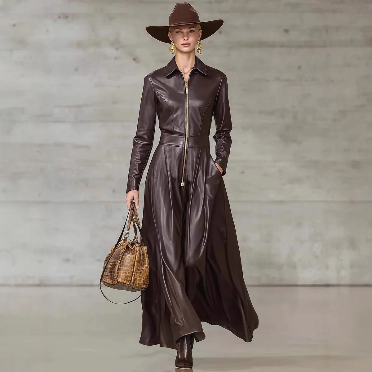 PU Leather Maxi Dress for Women Solid Color Slim Half Zip Dresses Turn Down Collar Lady Long Sleeve Jacket 2025 Woman Clothing
PU Leather Maxi Dress for Women Solid Color Slim Half Zip Dresses Turn Down Collar Lady Long Sleeve Jacket 2025 Woman Clothing