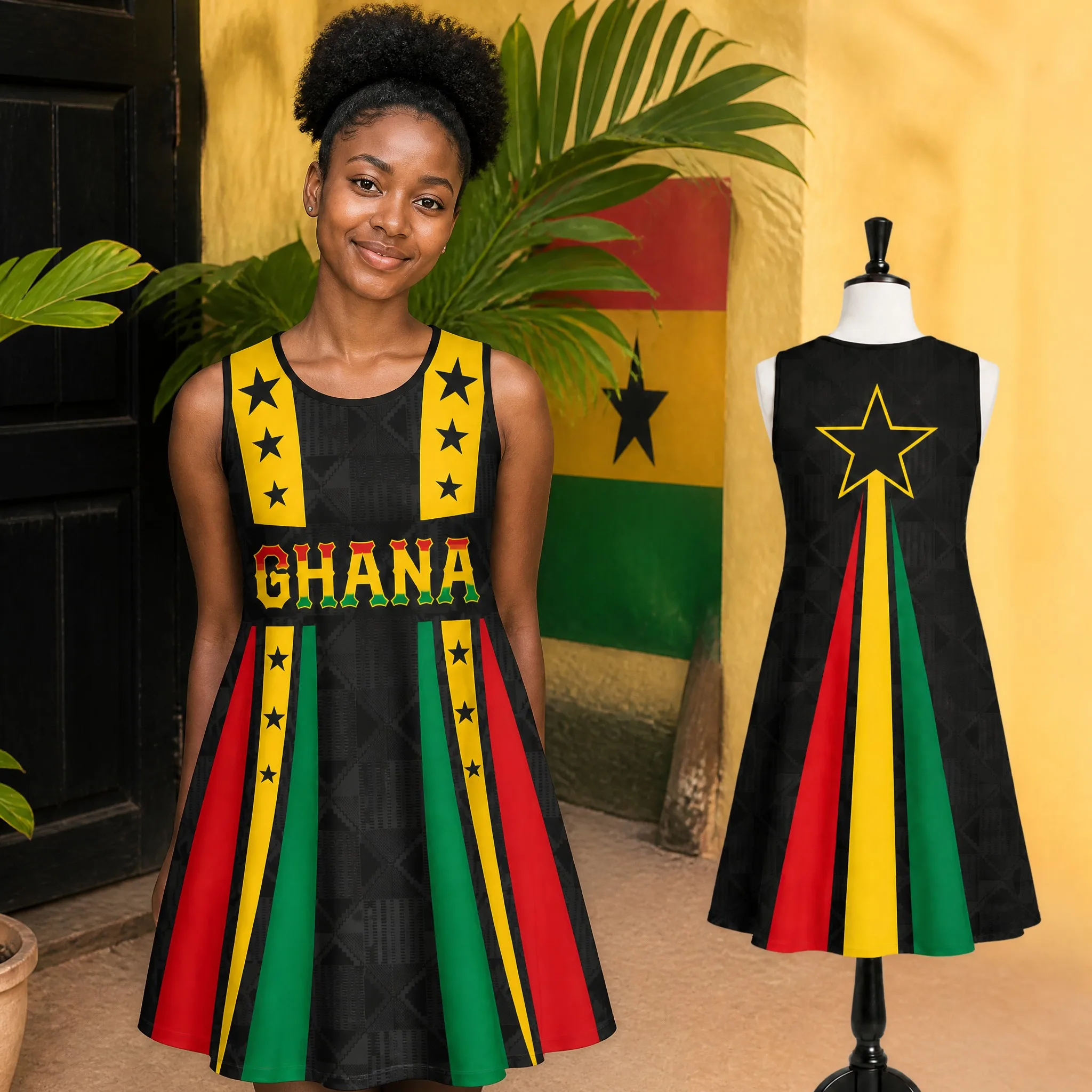 Women Sleeveless Loose Dress Ghana Star Stripe Colorblock A Line Swing Sundress Casual Soft Fit Daily Holiday Wear Relaxed Style
Women Sleeveless Loose Dress Ghana Star Stripe Colorblock A Line Swing Sundress Casual Soft Fit Daily Holiday Wear Relaxed Style