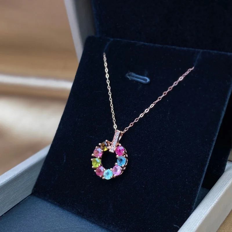 Donut Candy Color Tourmaline Pendant Simple 925 Silver Rose Golden Color Necklace
Donut Candy Color Tourmaline Pendant Simple 925 Silver Rose Golden Color Necklace