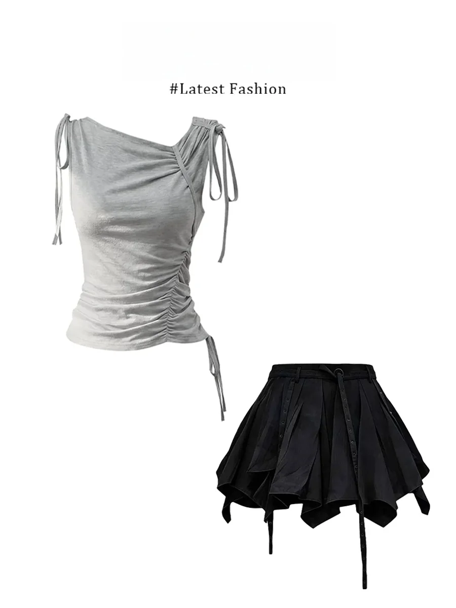Parkyeon Pure Desire Style Drawstring Pleated Sleeveless Vest Top And Short Skirt Set Casual Loose Fit Summer Fashion Ensemble
Parkyeon Pure Desire Style Drawstring Pleated Sleeveless Vest Top And Short Skirt Set Casual Loose Fit Summer Fashion Ensemble