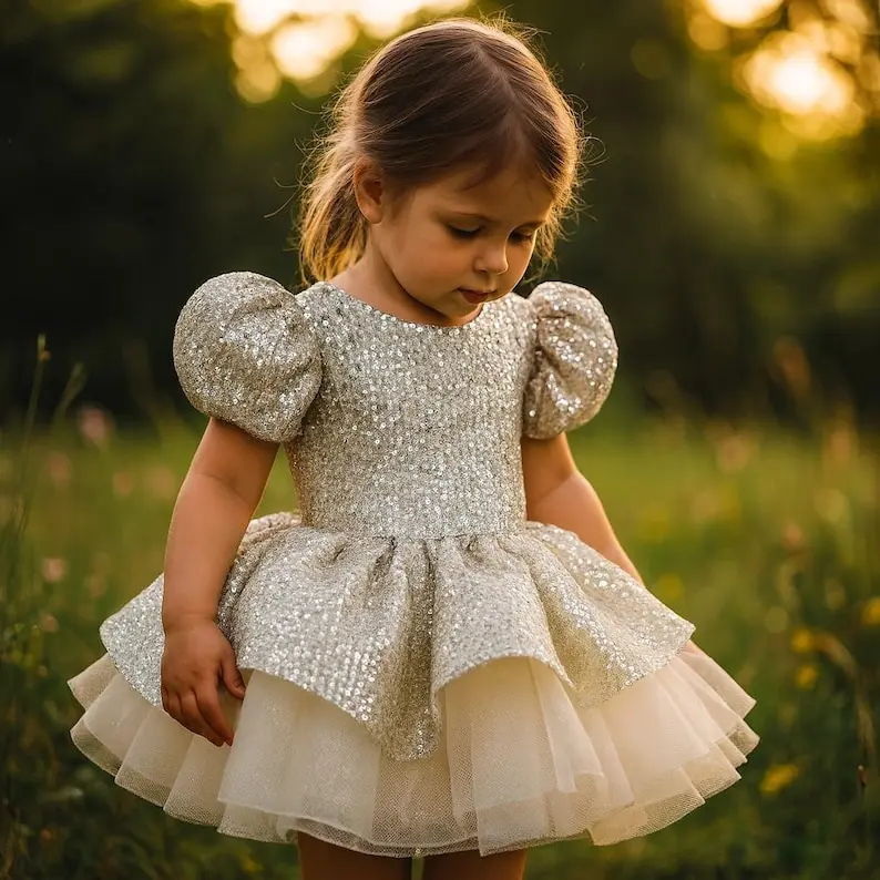Handmade Ivory Sequin Puff Sleeve Girl Dress – Sparkly Layered Tulle Dress for Wedding, Birthday Gift for Doughter Toddler Girl
Handmade Ivory Sequin Puff Sleeve Girl Dress – Sparkly Layered Tulle Dress for Wedding, Birthday Gift for Doughter Toddler Girl